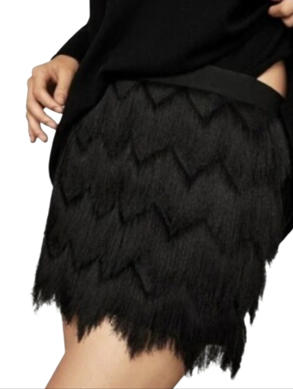 Torrid Mini Fringe Layered Chevron Black Lined Skirt Plus Size